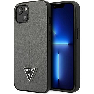 Guess Saffiano Triangle GUHCP13SPSATLG iPhone 13 mini bőr hátlap tok - ezüst