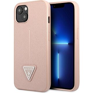 Guess Saffiano Triangle GUHCP13SPSATLP iPhone 13 mini bőr hátlap tok - rózsaszín