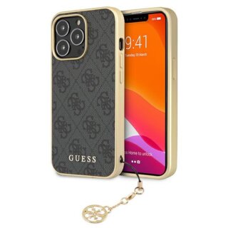 Guess 4G Charms GUHCP13XGF4GGR iPhone 13 Pro Max bőr hátlap tok + medál - szürke