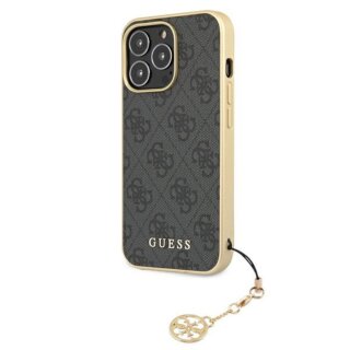 Guess 4G Charms GUHCP13XGF4GGR iPhone 13 Pro Max bőr hátlap tok + medál - szürke