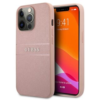 Guess Saffiano Stripe GUHCP13XPSASBPI iPhone 13 Pro Max bőr hátlap tok - rózsaszín