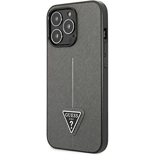 Guess Saffiano Triangle GUHCP13XPSATLG iPhone 13 Pro Max bőr hátlap tok - ezüst