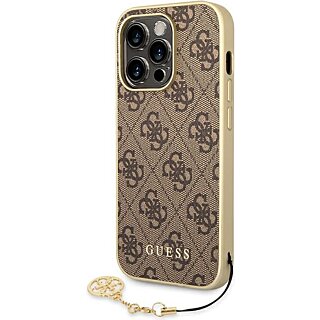 Guess 4G Charms GUHCP14LGF4GBR iPhone 14 Pro bőr hátlap tok + medál - barna