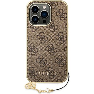 Guess 4G Charms GUHCP14LGF4GBR iPhone 14 Pro bőr hátlap tok + medál - barna