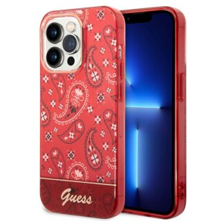 Guess GUHCP14LHGBNHR iPhone 14 Pro bőr hátlap tok - piros