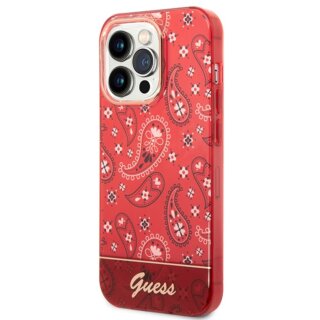 Guess GUHCP14LHGBNHR iPhone 14 Pro bőr hátlap tok - piros