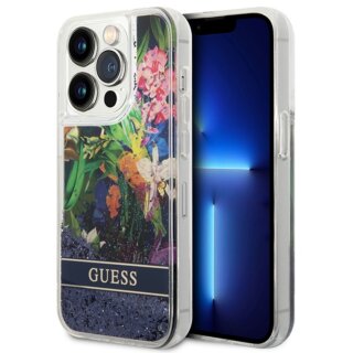 Guess Flower Liquid GUHCP14LLFLSB iPhone 14 Pro szilikon hátlap tok - zöld/virágos