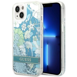 Guess Flower Liquid GUHCP14SLFLSN iPhone 14 szilikon hátlap tok - kék/virágos