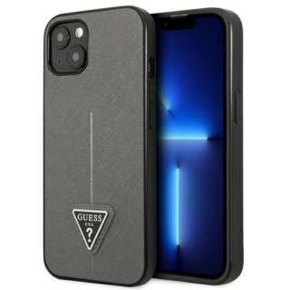 Guess Saffiano Triangle GUHCP14SPSATLG iPhone 14 bőr hátlap tok - ezüst