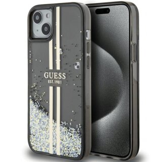 Guess GUHCP15SLFCSEGK iPhone 13 / 14 / 15 kemény hátlap tok - csillámos/fekete