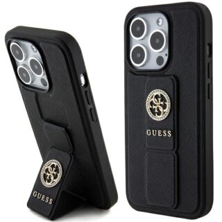 Guess GUHCP15XPGSSADK iPhone 15 Pro Max bőr hátlap tok + kitámasztó - fekete