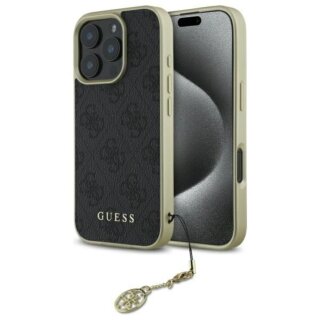 Guess GUHCP16LGF4GGR iPhone 16 Pro bőr tok + medál - fekete