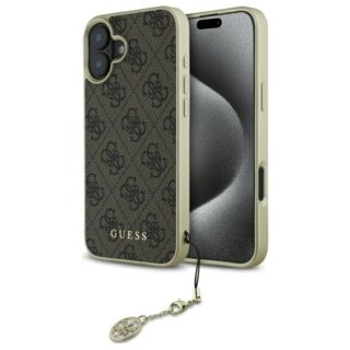 Guess GUHCP16MGF4GBR iPhone 16 Plus bőr tok + medál - barna