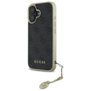 Guess GUHCP16MGF4GGR iPhone 16 Plus bőr tok + medál - fekete