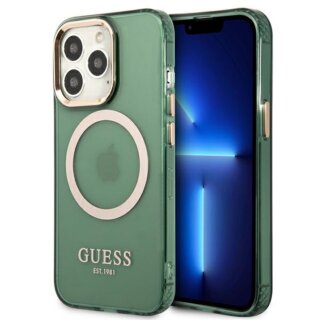 Guess Gold Outline GUHMP13LHTCMA MagSafe iPhone 13 Pro kemény hátlap tok - zöld