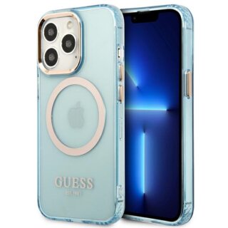 Guess Gold Outline GUHMP13LHTCMB MagSafe iPhone 13 Pro kemény hátlap tok - kék