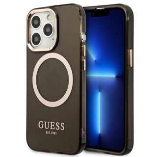 Guess Gold Outline GUHMP13LHTCMK MagSafe iPhone 13 Pro kemény hátlap tok - fekete