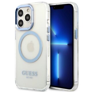 Guess Metal Outline GUHMP13LHTRMB MagSafe iPhone 13 Pro kemény hátlap tok - kék