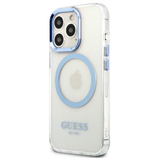Guess Metal Outline GUHMP13LHTRMB MagSafe iPhone 13 Pro kemény hátlap tok - kék