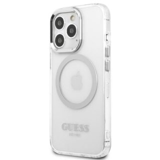 Guess Metal Outline GUHMP13LHTRMS MagSafe iPhone 13 Pro kemény hátlap tok - ezüst