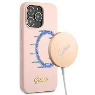 Guess Silicone Script GUHMP13LLSLMGLP MagSafe iPhone 13 Pro szilikon hátlap tok - rózsaszín
