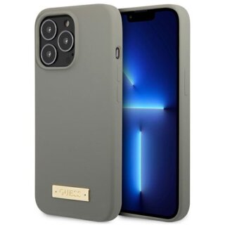 Guess Plate GUHMP13LSPLG MagSafe iPhone 13 Pro szilikon hátlap tok - szürke