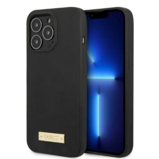 Guess Plate GUHMP13LSPLK MagSafe iPhone 13 Pro szilikon hátlap tok - fekete