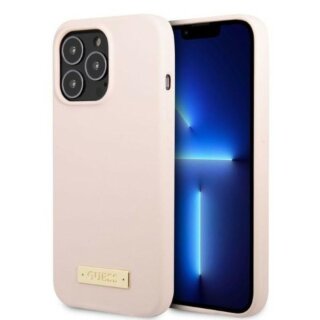 Guess Plate GUHMP13LSPLP MagSafe iPhone 13 Pro szilikon hátlap tok - rózsaszín