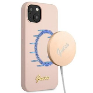 Guess Silicone Script GUHMP13MLSLMGLP MagSafe iPhone 13 szilikon hátlap tok - rózsaszín