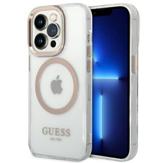 Guess Metal Outline GUHMP14LHTRMD MagSafe iPhone 14 Pro kemény hátlap tok - arany