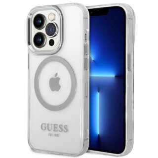 Guess Metal Outline GUHMP14LHTRMS MagSafe iPhone 14 Pro kemény hátlap tok - ezüst