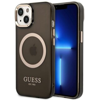 Guess Gold Outline GUHMP14MHTCMK MagSafe iPhone 14 Plus kemény hátlap tok - fekete