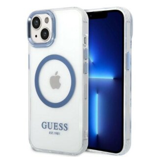 Guess Metal Outline GUHMP14MHTRMB MagSafe iPhone 14 Plus kemény hátlap tok - kék