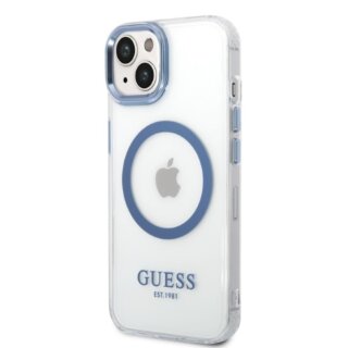 Guess Metal Outline GUHMP14MHTRMB MagSafe iPhone 14 Plus kemény hátlap tok - kék