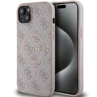 Guess GUHMP14SG4GFRP MagSafe iPhone 14 / 15 bőr hátlap tok - rózsaszín