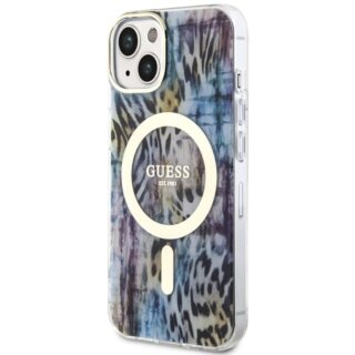 Guess GUHMP14SHLEOPWB MagSafe iPhone 14 kemény hátlap tok - kék