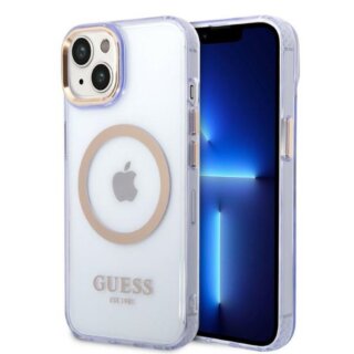 Guess Gold Outline GUHMP14SHTCMU MagSafe iPhone 14 kemény hátlap tok - lila