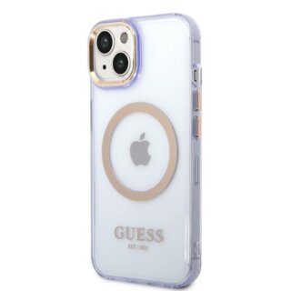 Guess Gold Outline GUHMP14SHTCMU MagSafe iPhone 14 kemény hátlap tok - lila