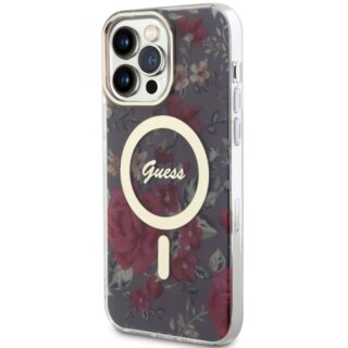 Guess GUHMP14XHCFWSA MagSafe iPhone 14 Pro Max kemény hátlap tok - piros/virágos