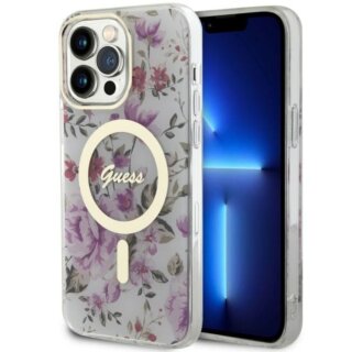 Guess GUHMP14XHCFWST MagSafe iPhone 14 Pro Max kemény hátlap tok - átlátszó/virágos
