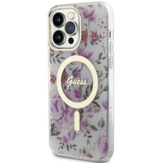 Guess GUHMP14XHCFWST MagSafe iPhone 14 Pro Max kemény hátlap tok - átlátszó/virágos
