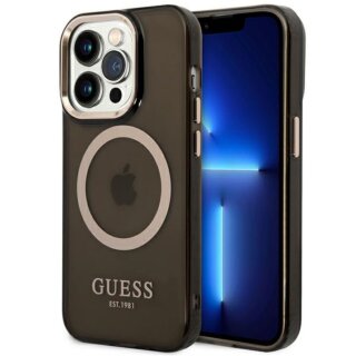 Guess Gold Outline GUHMP14XHTCMK MagSafe iPhone 14 Pro Max kemény hátlap tok - fekete