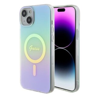 Guess GUHMP15MHITSQ MagSafe iPhone 14 Plus / 15 Plus bőr hátlap tok - türkiz/kék
