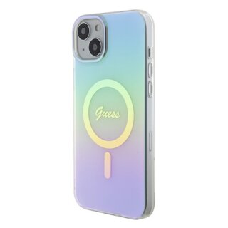 Guess GUHMP15MHITSQ MagSafe iPhone 14 Plus / 15 Plus bőr hátlap tok - türkiz/kék