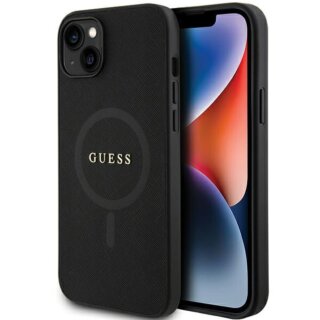 Guess GUHMP15MPSAHMCK MagSafe iPhone 14 Plus / 15 Plus bőr hátlap tok - fekete