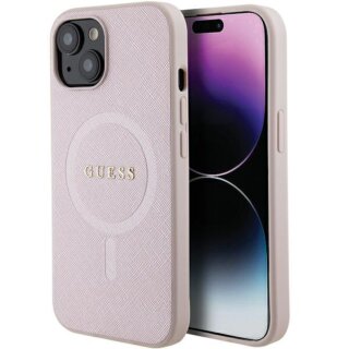 Guess GUHMP15MPSAHMCP MagSafe iPhone 14 Plus / 15 Plus bőr hátlap tok - rózsaszín