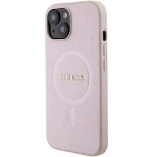 Guess GUHMP15MPSAHMCP MagSafe iPhone 14 Plus / 15 Plus bőr hátlap tok - rózsaszín