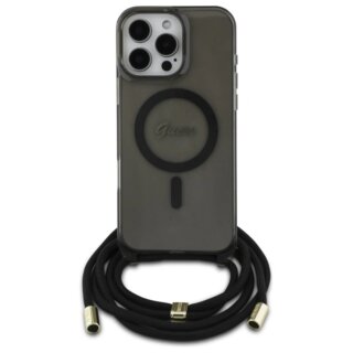 Guess GUHMP16LHCTSGNSK MagSafe iPhone 16 Pro kemény hátlap tok + nyakpánt - fekete