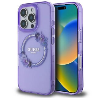 Guess GUHMP16LHFWFCU MagSafe iPhone 16 Pro kemény hátlap tok - lila/virágos