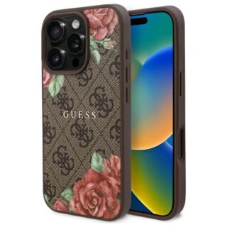 Guess GUHMP16LP4ROPEMCW MagSafe iPhone 16 Pro kemény hátlap tok - barna/virágos